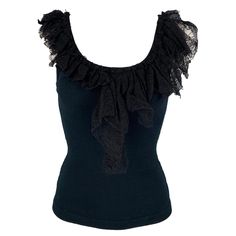 DOLCE & GABBANA camisole top comes in a black cotton blend featuring a lace ruffle trim. Made in Italy. Very Good Pre-Owned Condition. Marked: 38 Measurements: Bust: 24 inches Length: 18 inches Reference: 119360 Category: Casual Top More Details Brand: DOLCE & GABBANA Gender: Female Size: 2 Color: Black Fabric: Cotton Blend Material: Mixed fabrics Style: Camisole Age Group: Adult Jersey Evening Dress, Dolce And Gabbana Handbags, Boucle Jacket, Gray Silk, Lace Ruffle, Mixing Fabrics, Casual Top, Dolce & Gabbana, Green Cotton