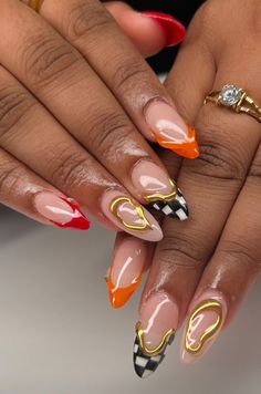 Subtle F1 Nails, Lando Norris Inspired Nails, Formula 1 Nails Designs, Formula 1 Nail Art, Car Nails