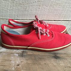 60s Super Jeepers red canvas sneakers Made by Sears Red and white laces Size 8 sole 10.25 x 3.25 Condition - good vintage Retro Canvas Sneakers With Laces, Retro Canvas Shoes With Vulcanized Sole, Vintage Red Sneakers With Vulcanized Sole, Red Vintage Sneakers With Vulcanized Sole, Retro Low-top Canvas Shoes, Retro Red Lace-up Sneakers, Red Retro Lace-up Sneakers, Vintage Red Sneakers With Round Toe, Vintage Canvas Sneakers With Laces