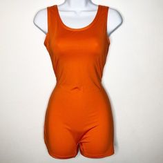 Orange One Piece Short Catsuit/ Tank Top Short Romper * No Brand Tag But I’m Pretty Sure It’s An Amilia. Sister Bought On And Donated To Me. See Last Picture Size: Medium Condition: Like New Never Used Ships Next Day Offers Accepted Smoke Free Home Bundle & Save Fitted Unitard For Summer, Fitted Solid Color Unitard For Summer, Fitted Casual Unitard For Summer, Casual Fitted Unitard For Summer, Casual Stretch Unitard For Summer, Summer Stretch Unitard In Solid Color, Fitted Sleeveless Orange Bodysuit, Summer Stretch Solid Color Unitard, Summer Stretch Solid Unitard