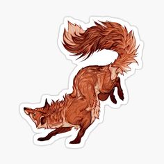 a sticker with an image of a red fox jumping up and down on it's hind legs