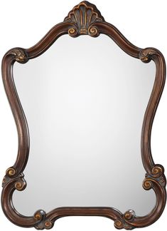 an ornate wooden frame mirror on a white background