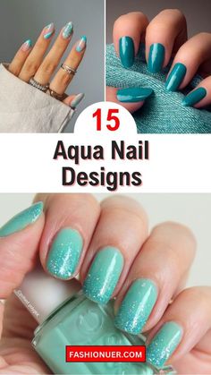 Aqua And White Nails, Aqua Beach Nails, Aqua Nail Designs, Aqua Nail, Aqua Design, Blue Ombre Nails, Aqua Nails, Water Nails, Turquoise Nails