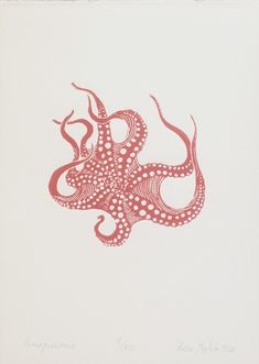 an octopus in red ink on white paper