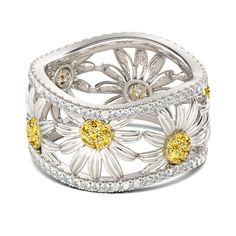 Jeulia Daisy Sterling Silver Women's Band - Jeulia Jewelry Luxury Pave Setting Flower Ring For Anniversary, Luxury Dazzling Diamond White Flower Ring, Daisy Engagement Ring, Sapphire Silver Ring, Modern Silver Jewelry, Silver Jewelry Diy, German Silver Jewelry, Silver Jewellery Indian, Fine Silver Jewelry