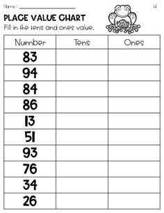 the place value chart for numbers and tenss is shown in this printable worksheet