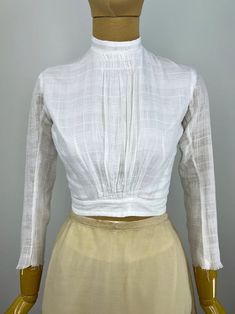 Vintage Victorian White Cotton Blouse With Waist and Neck Gathering, Center Back Hidden Button Placket. Petite or Youth Victorian Bodice - Etsy Classic White Blouse With Pintucks, Fitted White Blouse With Pintucks, White Cotton Blouse With Pintucks, White Cotton Tops With Pintucks, White Cotton Pintuck Top, Classic Fitted Tops With Pintucks, White Pintuck Top For Daywear, Fitted Long Sleeve Blouse With Pintucks, White Cotton Blouse For Gatherings