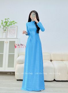 🌻Material: Lụa vân phap 🌻Stretchy level: 2/10 🌻 The measurement of this ao dai (long dress) is in Vietnamese size (American size tends to be bigger for the same size). Please LOOK AT THE SIZE CHART CAREFULLY BEFORE ORDERING. There might have some chalk writings on the fabric due to making process. These marks can be washed away easily. 🌻🌻No returns or exchanges Buyer can contact seller about any issues with an order. 🌸 Follow us Facebook/aodaiemily www.aodaiemily.com 💜 Thank you very much💜 Elegant Blue Fitted Ao Dai, Blue Maxi Dress For Wedding, Fitted Light Blue Long Sleeve Gown, Blue Fitted Long Gown, Fitted Long Light Blue Dress, Blue Wedding Maxi Dress, Full Length Fitted Ao Dai For Wedding, Formal Fitted Floor-length Ao Dai, Formal Floor-length Fitted Ao Dai