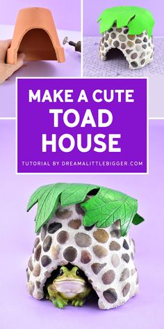 the instructions for how to make a cute toad house with paper machs and leaves