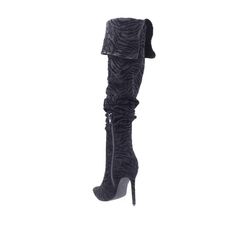 These sexy without-trying boots, block heels, and minimal detailing for maximum versatility. The stiletto heels give that sexy look that seamlessly fits any outfit for your corporate look and after work appointments. Vegan suede boot with man made sole. Side zipper closure. Heel measures approx. 4.25"H. Shaft measures approx 19"H. Imported. Fitted Fabric High Heels, Trendy Fitted Closed Toe Heeled Boots, Fabric High Heels, Elegant Pointed Toe Fabric Heels, Winter Office Closed Toe Heels, Elegant Fabric Heels With Pointed Toe, Fitted Synthetic Boots With Block Heel, Closed Toe Office Heels For Winter, Formal Fabric High Heels