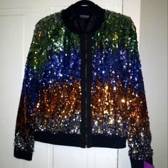 Nwt Fashion Novacolorful Sequins Zip Up Jacket Trendy Embellished Outerwear For Party, Disco Sequin Outerwear For Fall, Multicolor Embellished Outerwear For Winter, Multicolor Long Sleeve Outerwear For Party, Multicolor Sequined Outerwear For Party Season, Multicolor Sequined Party Outerwear, Party Multicolor Sequined Outerwear, Multicolor Outerwear For Fall Party, Multicolor Sequined Outerwear For Fall