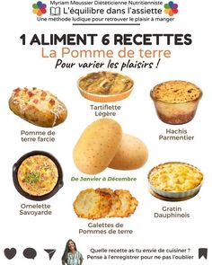 an advertisement with different types of food in french, english and spanish language on it