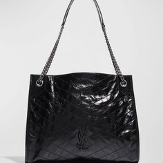 Saint Laurent Niki Medium Ysl Crinkled Leather Chevron Shopper Tote Bag Some Say That A Woman's Bag Is A Bottomless Pit But They're Just Jealous That You Can Fit All Your Belongings (And More!) Into This Niki Tote From Saint Laurent. Featuring Top Handles, A Quilted Effect, An Internal Zipped Pocket, An Internal Logo Patch, Silver-Tone Hardware And A Tonal Ysl Logo Appliqu On The Front. Saint Laurent Chevron-Stitched Tote Bag In Vintage Calf Leather (Chrome And Metal-Free Tanned Leather) Chain/L Ysl Bag Neiman Marcus, Ysl Black Bag Neiman Marcus, Ysl Purse Neiman Marcus, Sparkly Ysl Bag, Ysl Crossbody Bag Neiman Marcus, Ysl Bag Maxi, Ive Saint Laurent Bags, Baby Niki Ysl, Ysl Niki Baby Bag