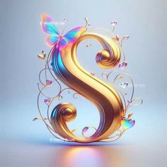 the letter s is decorated with butterflies and swirls