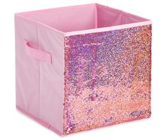 pink and purple glitter storage bin with handles