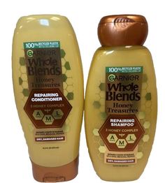 Garnier Whole Blends Honey Treasures Repairing Shampoo & Conditioner (Pack of 2). Garnier Whole Blends, Whole Blends, Recycled Bottle, Recycled Bottles, Shampoo Conditioner, Damaged Hair, Shampoo And Conditioner, Health And Beauty, Hair Care