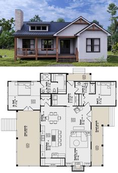 two story house plans with open floor plan and large living area in the front yard