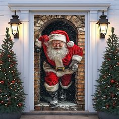 a door with a santa clause standing in front of it