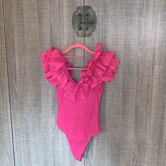 New Condition With Tags Size Large 121 Chic Party Bodysuit With Ruffles, Chic Summer Bodysuit With Ruffles, Trendy Spring Bodysuit With Ruffles, Trendy Ruffled Bodysuit For Spring, Elegant Spring Bodysuit With Ruffles, Feminine Ruffle Bodysuit For Parties, Spring One-piece Swimwear With Ruffles, Feminine Ruffled Bodysuit For Party, Feminine Ruffled Party Bodysuit