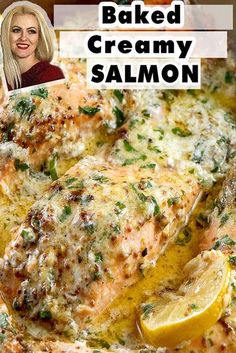 baked creamy salmon with lemon and parsley