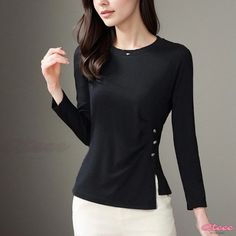 Qteee - Womens Fashionable Waist-fitted Long Sleeve Top Patch Work Blouse, Short Blouses, Layered Tops, Chiffon Blouse, Batwing Sleeve, Long Sleeve Top, Types Of Sleeves, Layering, Long Sleeve Tshirt