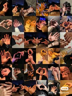 many different images of hands making the shape of a heart