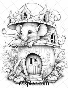 a drawing of a house with a mouse in it