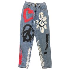 Moschino Jeans "Hand Painted" Jeans S/S 1993 Size: 29 Measures: Waist 33cm / Length 100cm Materials: 100% Cotton Conditions: Excellent. - NO RETURNS All garments are vintage / pre owned and may have signs of aging. In case of obvious defects, they will be reported in the description and with photos. The measurements are indicative, for further details, please contact us. Hand Painted Jeans, Jean Gray, Moschino Jeans, Custom Denim, Painted Jeans, Denim Diy, Painted Denim, White Letters, Everyday Outfits