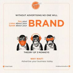 three monkeys wearing red headphones with the words brand above their eyes and an advertise your business today