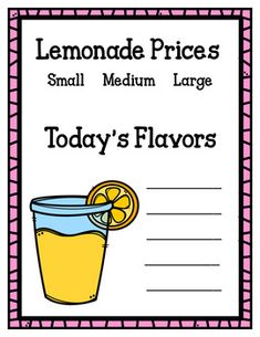 a lemonade price label with the words, today's flavors and an orange slice