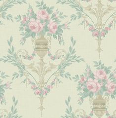 a wallpaper with pink flowers and green leaves