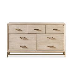 the chest of drawers is made out of wood and has metal handles on each drawer