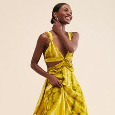 Ava Cut-Out Gown | Nuuly Rent Yellow Summer Gala Gown, Summer Gala Yellow Gown, Fitted Vacation Dress With Cut-out Waist, Summer Vacation Dress With Cut-out Waist, V-neck Cutout Dress For Beach, Spring Vacation Maxi Dress With Cut-out Waist, Vacation V-neck Cutout Dress, Festival Wedding, Special Event