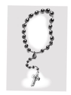 a rosary with a silver cross on it