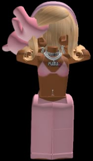 a lego figure with blonde hair wearing a pink top and necklaces on it's head