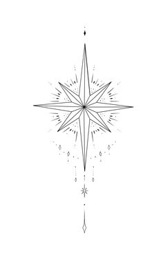 a black and white drawing of a star with diamonds on it's side,