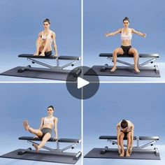 the woman is doing exercises on her bench