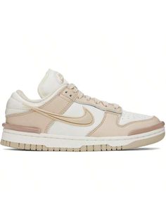 Nike 
Beige & Off-White Dunk Low Twist Sneakers 
Low-top paneled grained leather sneakers in beige and off-white. 
. Rubber trim at toe and heel counter 
. Perforated detailing at toe 
. Lace-up closure 
. Rubberized logo patch at padded tongue 
. Padded collar 
. Rubberized swoosh appliqué at sides 
. Quilted panel at heel tab 
. Mesh lining 
. Foam rubber midsole 
. Treaded rubber outsole 
Please note that this item may be shipped only within North America. 
Supplier color: Sail/Sanddrift/Pink Cream High-top Sneakers With Contrast Sole For Sports, Cream High-top Sneakers With Rubber Sole, Sporty Cream Sneakers With Rubber Sole, Sporty Cream High-top Sneakers With Contrast Sole, Cream Sneakers With Perforated Toe Box For Streetwear, Beige High-top Sneakers With Contrast Sole For Streetwear, Beige Sneakers With Contrast Sole And Round Toe, Cream Skate Shoes With Contrast Sole, Cream Sneakers With Vulcanized Sole For Sports