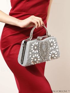 BagForLove - Small Glamorous Box Bag: Rhinestone-Decorated Purse for Weddings Rhinestone Evening Bag For Wedding, Silver Embellished Evening Bag For Prom, Glamorous Wedding Bag With Bling, Wedding Evening Bag With Rhinestones, Bling Clutch Evening Bag For Wedding, Silver Crystal Bag For Prom, Handheld Rhinestone Evening Bag As Gift, Handheld Evening Bag With Rhinestones For Gift, Handheld Evening Bag With Rhinestones As Gift