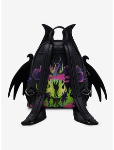 Loungefly Disney Sleeping Beauty Maleficent Figural Mini Backpack - BoxLunch Exclusive Black Disney Backpack For Halloween, Black Backpack With Zipper For Disney Fan Events, Maleficent Wings, Back Portrait, Holiday Handbag, Sleeping Beauty Maleficent, Wings And Horns, Cute Mini Backpacks, Lilo Et Stitch