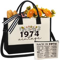 PRICES MAY VARY. Canvas Imported VINTAGE 1974 BIRTHDAY GIFTS FOR HER: The unique vintage 1974 bag tote and Back in 1974 cosmetic bag is a perfect gift set for women 50 years old birthday. The 50th Birthday tote bag is for women who was born in 1974 and ready to celebrate their 50th birthday, to relive fond memories of the past with family and friends. 50th birthday gifts for her, happy birthday gift for women. 50th BIRTHDAY GIFTS SET FOR WOMEN: Unique cosmetic bag will be a adorable gift for wom Birthday Gifts For Women, Canvas Tote Bag, Birthday Gifts For Her, Canvas Tote, Makeup Bag, Turning, Gifts For Women, Birthday Gifts, Gifts For Her