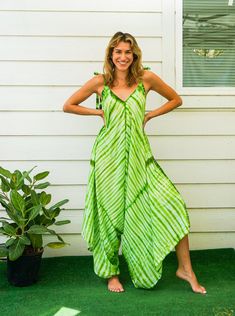 "Comfortable Tie Dye Hippie Jumpsuits Rompers Pants, Hippie Dress, Wide Legs Jumpsuits, Festival Clothings, Summer Clothing, Harem Dress, Beach Wear * One-of-a-kind Hand Dyed Rompers * Fabric: 100% Soft and Breathable Premium Rayon * Adjustable Shoulders Ties * Boho / Hippie / Festival /Beach/ Tropical / Fancy / Photoshoot / UniqueTheme * Jumpsuit Length: 50\" * Straps Length: 19\" * Bust up to 65\" * Hip : Free * Hand Dyed Method * The back is identical to front pattern * Flowy Open legs * One Green Overall Jumpsuits And Rompers For Vacation, Green Cotton Beach Jumpsuits And Rompers, Green Cotton Jumpsuits And Rompers For Beach, Cotton Jumpsuits And Rompers For Summer Festivals, Green Bohemian Jumpsuits And Rompers For Spring, Bohemian Beach Overalls And Rompers, Bohemian Green Jumpsuits And Rompers For Spring, Bohemian Style Beach Jumpsuits And Rompers, Bohemian Beach Jumpsuits And Rompers