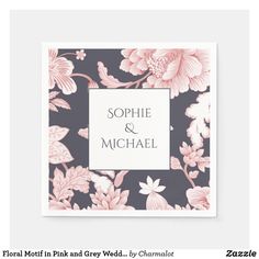 a wedding card with pink flowers and the words sophiie & michael on it