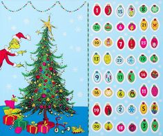 an image of a christmas tree with numbers on it and a cartoon character next to it