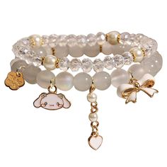 PRICES MAY VARY. My Melody Bracelet - Cute bracelet comes in three styles, Each style contains a crystal bracelet with rosette flower heart charms and an anime bracelet Cinnamoroll Anime Braclet Size - The anime bracelets are 2.5inch(8CM) in diameter. Elastic length. Can fit any size wrist. About 30g Bracelet Material - The double layered bracelet is made of crystal stone. Nickel free. Harmless to your body. Perfect Gift - The is a nice gift to best friends, besties on birthday, new year, Christ Cheap Blue Friendship Bracelets For Best Friend, Shop Kids Infinity Bracelet, Kawaii Matching Bracelet, Cheap White Flower-shaped Beaded Bracelets, Kuromi And My Melody Matching Bracelets, Beaded Pearl Bracelets, Elastic Beaded Bracelets, Cartoon Bracelet, Kawaii Bracelet