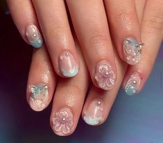 by @ sk8t3r.b0i (ig)  floral orchid fairy core Shorter Nail Ideas, Orchid Fairy, Trip Nails, Shorter Nails, Nail Inspired, Almond Acrylic Nails Designs, Orchid Nails, Nails Korean, Simple Gel Nails