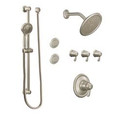 an image of a shower set with hand shower head, handset and handheld showerhead