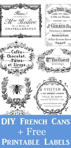 vintage french labels and frames with the words diy french can't - free printable labels