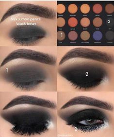 Smokey Eyes Tutorial, Halloweenský Makeup, Make Up Designs, Makeup Steps, Black Smokey Eye, Smokey Eye Tutorial, Makeup Tutorial Eyeshadow