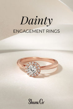 a diamond engagement ring with the words dainty on it and an image of a white background